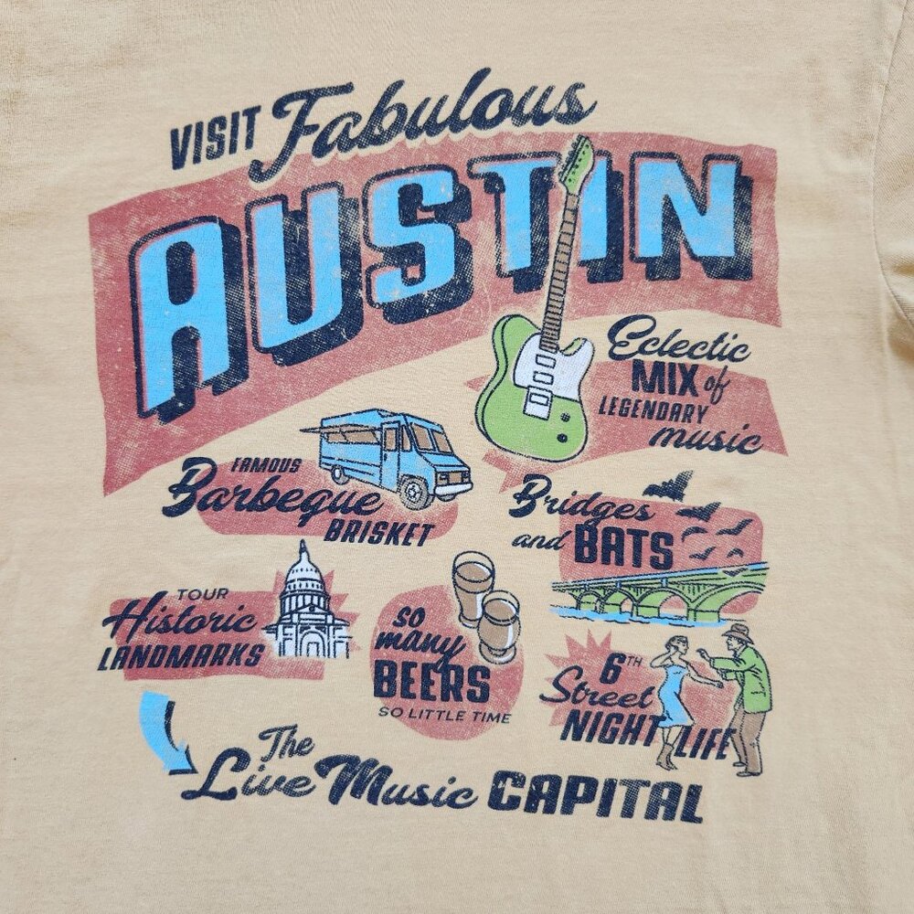 Austin Texas Graphic Tee Shirt Vacationland Mustard Yellow Music Rodeo Soft S - Picture 4 of 8
